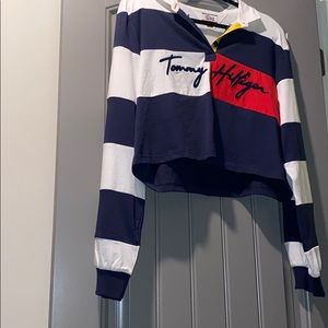 Blue white yellow and red tommy hilfiger crop top